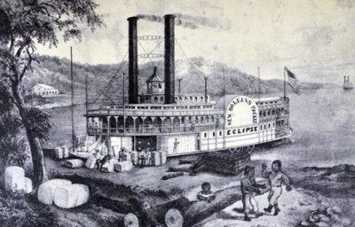 Sul Mississippi, carico di cotone da N. and Ives, J.M. Currier
